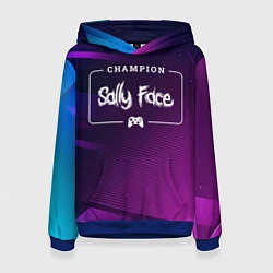 Толстовка-худи женская Sally Face Gaming Champion: рамка с лого и джойсти, цвет: 3D-синий