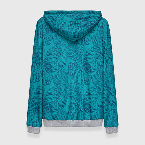 Женская толстовка Синие листья монстеры на голубом / 3D-Меланж – фото 2