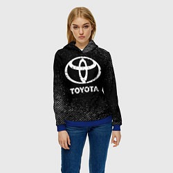 Толстовка-худи женская Toyota с потертостями на темном фоне, цвет: 3D-синий — фото 2