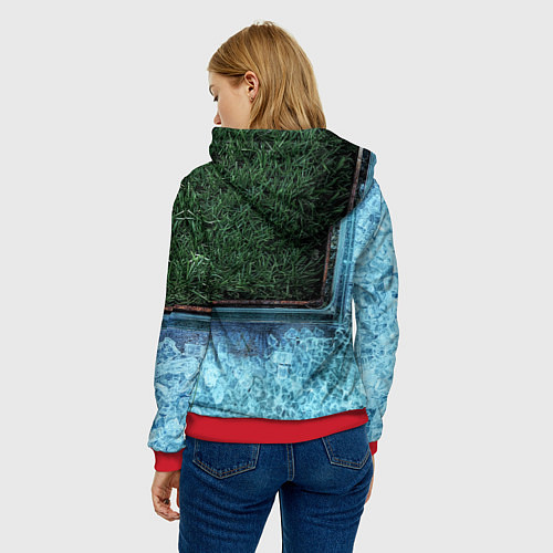 Женская толстовка Абстрактные лёд и трава - Синезелёный / 3D-Красный – фото 4
