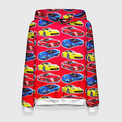Толстовка-худи женская Спортивные машины, цвет: 3D-белый