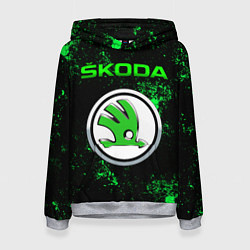 Толстовка-худи женская SKODA - ЗЕЛЕНЫЕ БРЫЗГИ, цвет: 3D-меланж