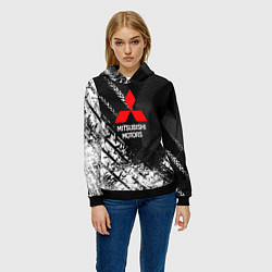 Толстовка-худи женская Mitsubishi - След протектора, цвет: 3D-черный — фото 2