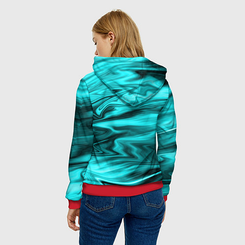 Женская толстовка Неоновый бирюзовый мраморный узор / 3D-Красный – фото 4