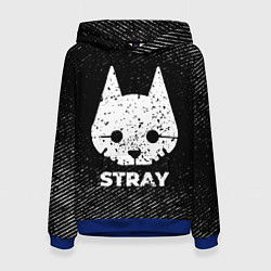 Толстовка-худи женская Stray с потертостями на темном фоне, цвет: 3D-синий