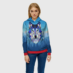 Толстовка-худи женская Лоу Поли Волк Арт, цвет: 3D-красный — фото 2