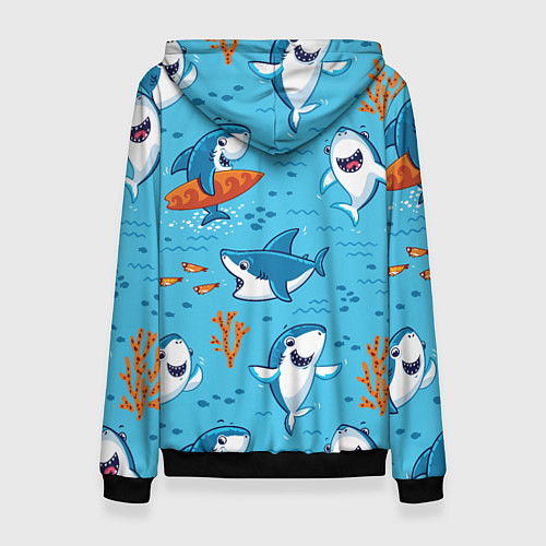 Женская толстовка Прикольные акулята - паттерн / 3D-Черный – фото 2