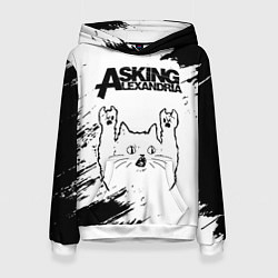 Толстовка-худи женская Asking Alexandria рок кот на светлом фоне, цвет: 3D-белый