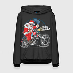 Толстовка-худи женская Santa on a bike, цвет: 3D-черный
