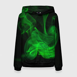 Толстовка-худи женская Зелёный абстрактный дым, цвет: 3D-черный