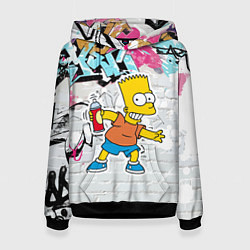 Толстовка-худи женская Барт Симпсон на фоне стены с граффити, цвет: 3D-черный