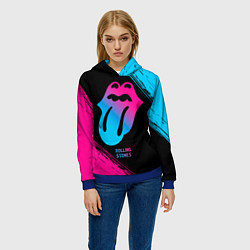 Толстовка-худи женская Rolling Stones - neon gradient, цвет: 3D-синий — фото 2