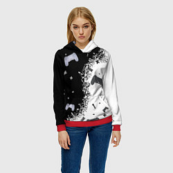 Толстовка-худи женская Джойстики чёрно-белые, цвет: 3D-красный — фото 2