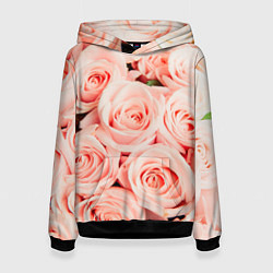 Толстовка-худи женская Нежно - розовые Розы, цвет: 3D-черный