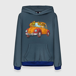 Толстовка-худи женская Веселые лягухи на авто, цвет: 3D-синий