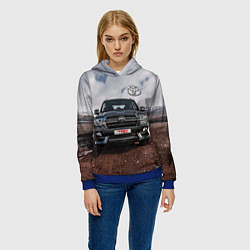 Толстовка-худи женская Toyota Land Cruiser in the mountains, цвет: 3D-синий — фото 2
