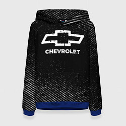Толстовка-худи женская Chevrolet с потертостями на темном фоне, цвет: 3D-синий
