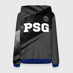Толстовка-худи женская PSG sport на темном фоне: символ сверху, цвет: 3D-синий