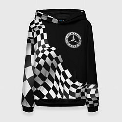 Толстовка-худи женская Mercedes racing flag, цвет: 3D-черный