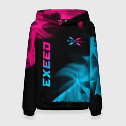 Толстовка-худи женская Exeed - neon gradient: символ и надпись вертикальн, цвет: 3D-черный