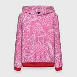 Толстовка-худи женская Океанские ракушки - паттерн, цвет: 3D-красный