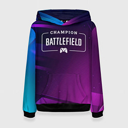 Толстовка-худи женская Battlefield gaming champion: рамка с лого и джойст, цвет: 3D-черный