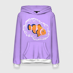 Толстовка-худи женская Яркая рыбка Клоун, цвет: 3D-белый