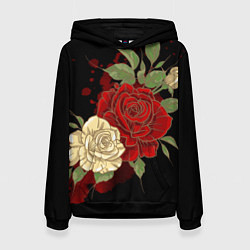 Толстовка-худи женская Прекрасные розы, цвет: 3D-черный