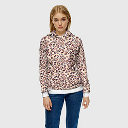 Толстовка-худи женская Коричневый с бежевым леопардовый узор, цвет: 3D-белый — фото 2