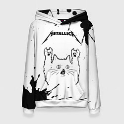 Толстовка-худи женская Metallica рок кот на светлом фоне, цвет: 3D-белый