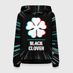 Толстовка-худи женская Символ Black Clover в стиле glitch на темном фоне, цвет: 3D-черный