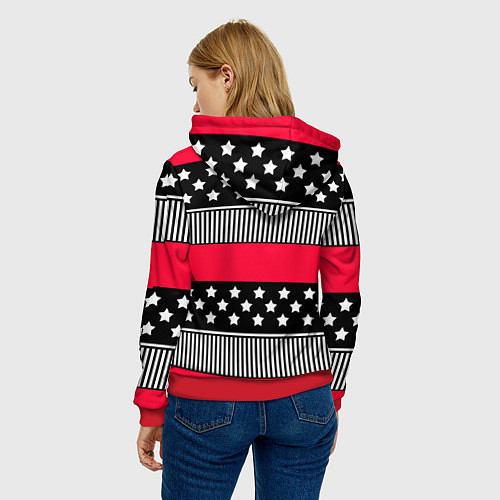 Женская толстовка Red and black pattern with stripes and stars / 3D-Красный – фото 4