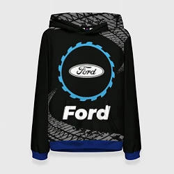 Толстовка-худи женская Ford в стиле Top Gear со следами шин на фоне, цвет: 3D-синий