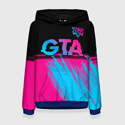 Толстовка-худи женская GTA - neon gradient: символ сверху, цвет: 3D-синий