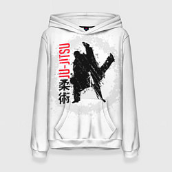 Толстовка-худи женская Jiu jitsu splashes logo, цвет: 3D-белый
