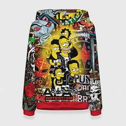 Толстовка-худи женская Simpsons & Punks not dead! Motto!, цвет: 3D-красный