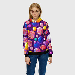 Толстовка-худи женская Сладости для радости, цвет: 3D-черный — фото 2