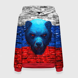 Толстовка-худи женская Русский медведь арт, цвет: 3D-красный