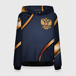 Толстовка-худи женская Blue & gold герб России, цвет: 3D-черный