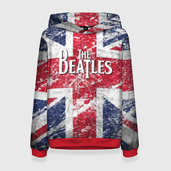 Женская толстовка The Beatles - лого на фоне флага Великобритании