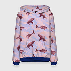 Толстовка-худи женская Акулы на фоне неба, цвет: 3D-синий