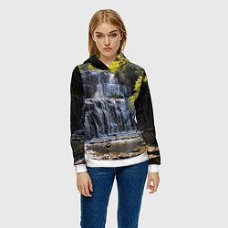 Толстовка-худи женская Водопад, солнечные лучи и лес, цвет: 3D-белый — фото 2