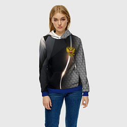 Толстовка-худи женская Герб РФ киберпанк, цвет: 3D-синий — фото 2