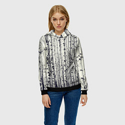 Толстовка-худи женская Русские берёзки - роща, цвет: 3D-черный — фото 2