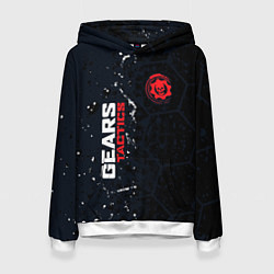 Толстовка-худи женская Gears of War красно-белой лого на темном фоне, цвет: 3D-белый