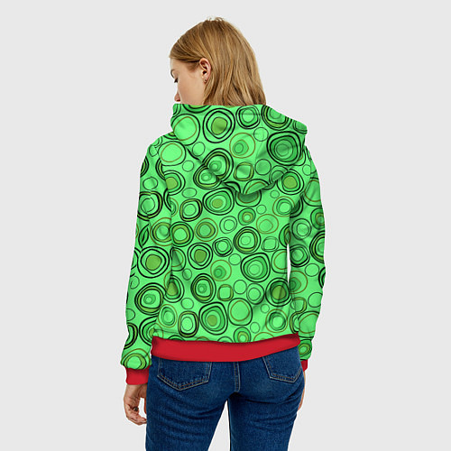 Женская толстовка Ярко-зеленый неоновый абстрактный узор / 3D-Красный – фото 4