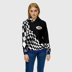 Толстовка-худи женская Land Rover racing flag, цвет: 3D-синий — фото 2