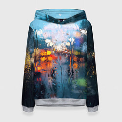 Толстовка-худи женская Город через дождевое стекло, цвет: 3D-меланж