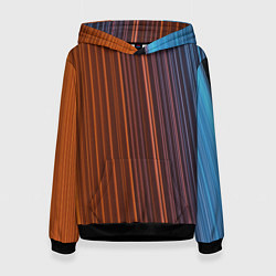 Толстовка-худи женская Абстрактные оранжевые и голубые линии во тьме, цвет: 3D-черный