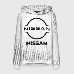 Толстовка-худи женская Nissan с потертостями на светлом фоне, цвет: 3D-белый